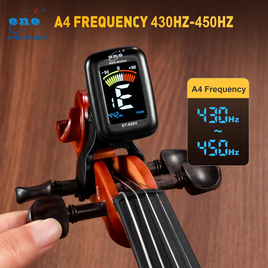 ENO MUSIC Rechargeable Type-C Quick Charge Easy Control Big LCD Display Easy Reading Clip-on Tuner for 4/4 Violin Viola Bass, Red