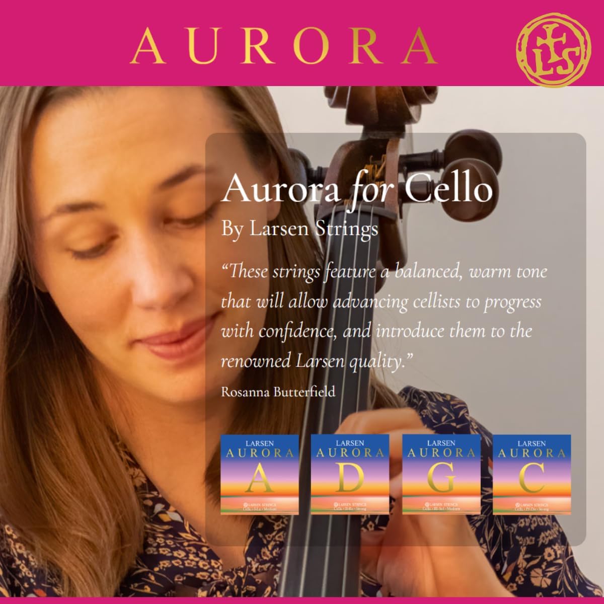 Larsen Aurora Cello Strings – Medium Tension Set – Professional Quality and Affordable Strings for Advancing Cellists