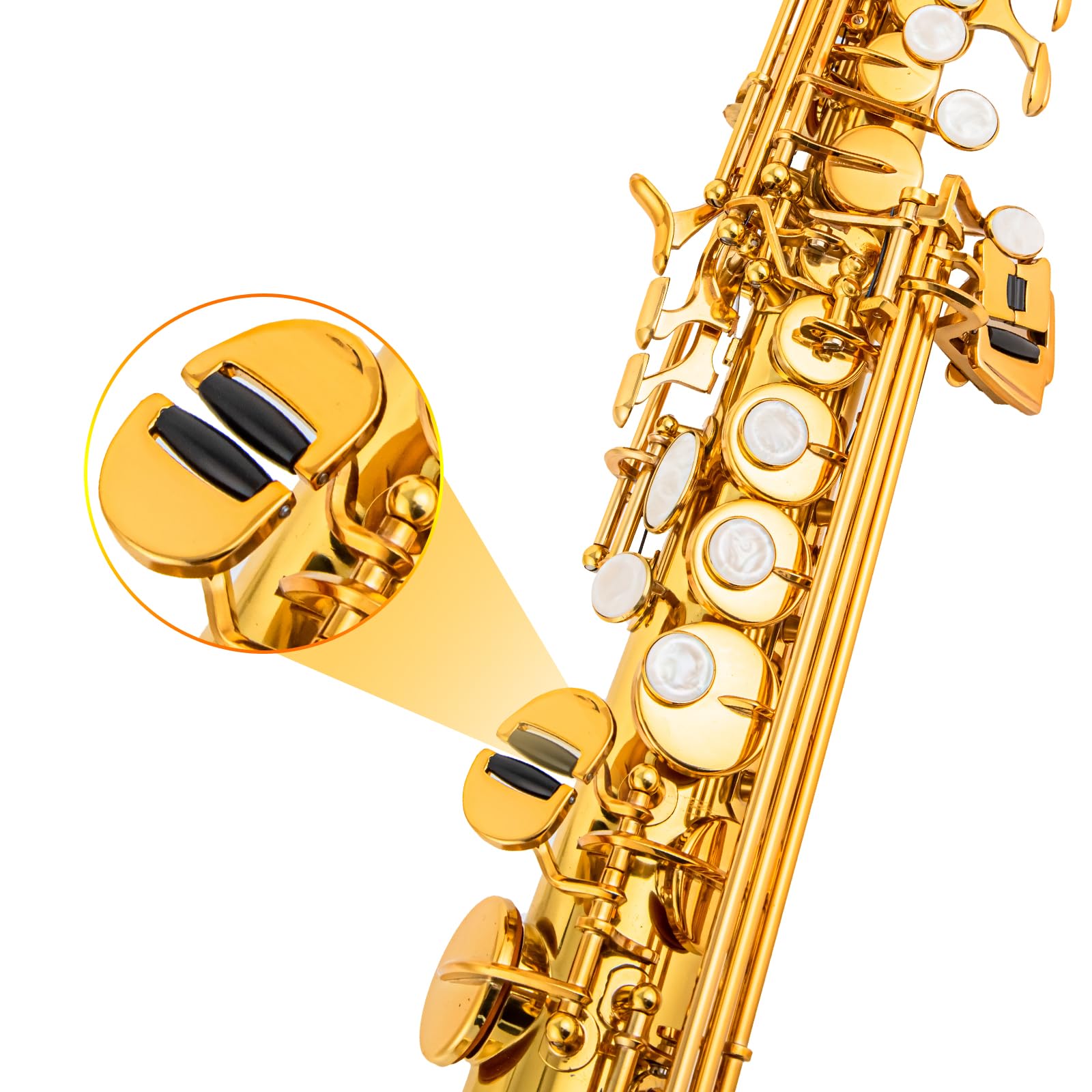 Bb Soprano Saxophone Straight Gold Laquer Sax Instruments for Beginners Students Intermediate Players with Carrying Case,White Gloves.Cleaning kit.neck Strap.Mouthpiece (Gold body nickel bond)