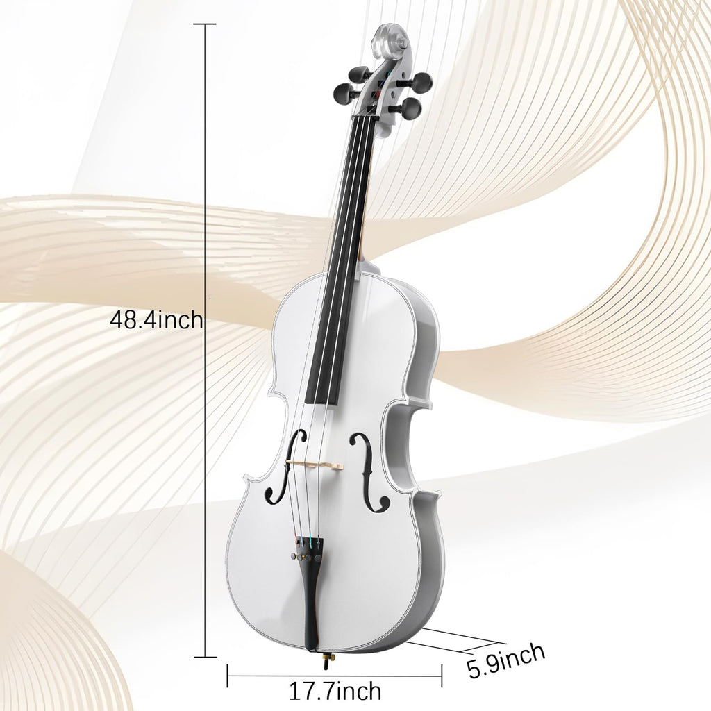 Full Size Cello Kit, Acoustic Cello Instrument for Adults,Beginners,Students,Complete Cello 4/4 Set with Portable Bag, Bow, Rosin (Black)