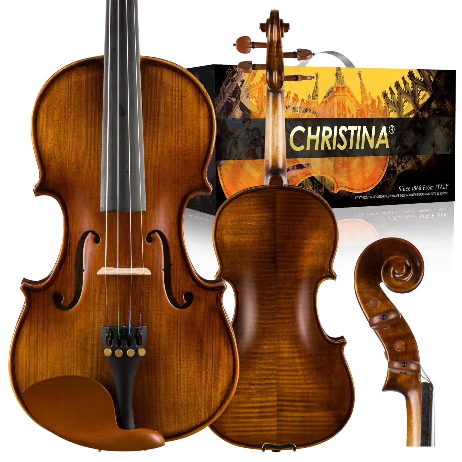 CHRISTINA V04 Violin Instrument Adult Full Size Violin Kit Acoustic Violins for Kids Beginners Student (matte 4/4)