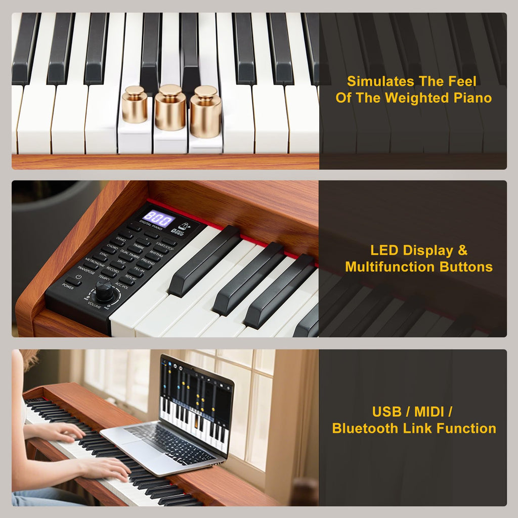 MUSTAR 88 Key Piano Keyboard with Piano Bench, Digital Piano 88 Semi Weighted Keys, Portable Electric Piano with Storage Stool, 3 Pedals, Built-In Speakers, USB/MIDI, Black