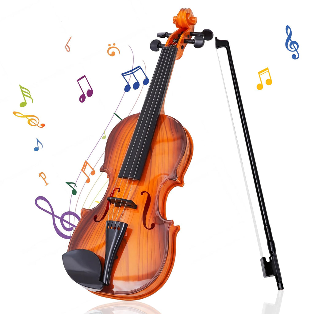 Lewtemi Kids Violin Toy, Fake Electronic Plastic Mini Violin with Melodies, Non-Professional Musical Instrument for Preschool Education, Early Learning Toy for Children Birthday Gift(Reddish Brown)