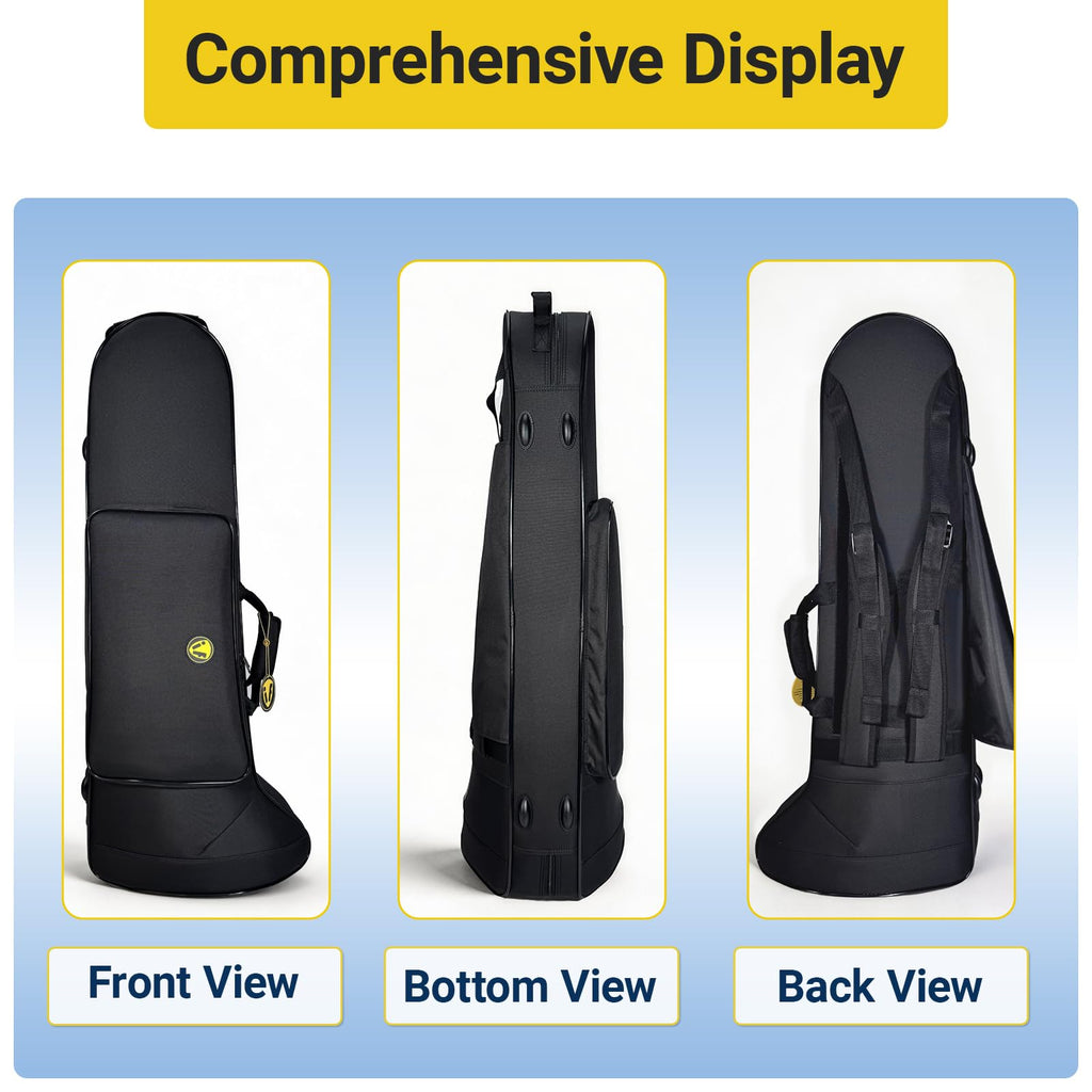 Contoured Trombone Case with Built-In Backpack Straps, Gig Bag | Omebaige Contoured Trombone Case: Built-In Backpack Straps, Impact-Resistant Foam Velvet Interior, 600D Nylon Design.