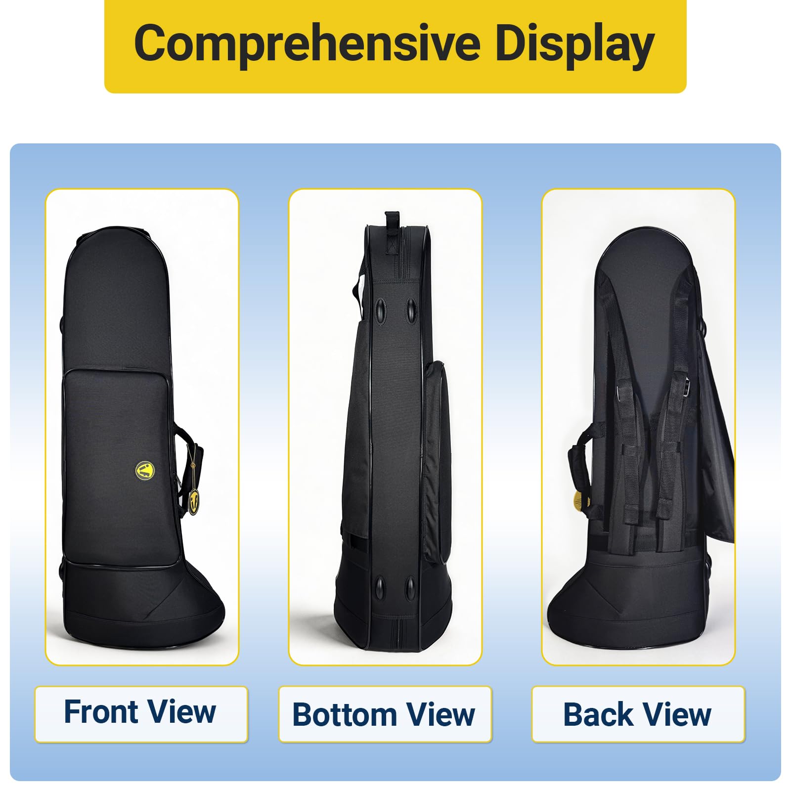 Contoured Trombone Case with Built-In Backpack Straps, Gig Bag | Omebaige Contoured Trombone Case: Built-In Backpack Straps, Impact-Resistant Foam Velvet Interior, 600D Nylon Design.