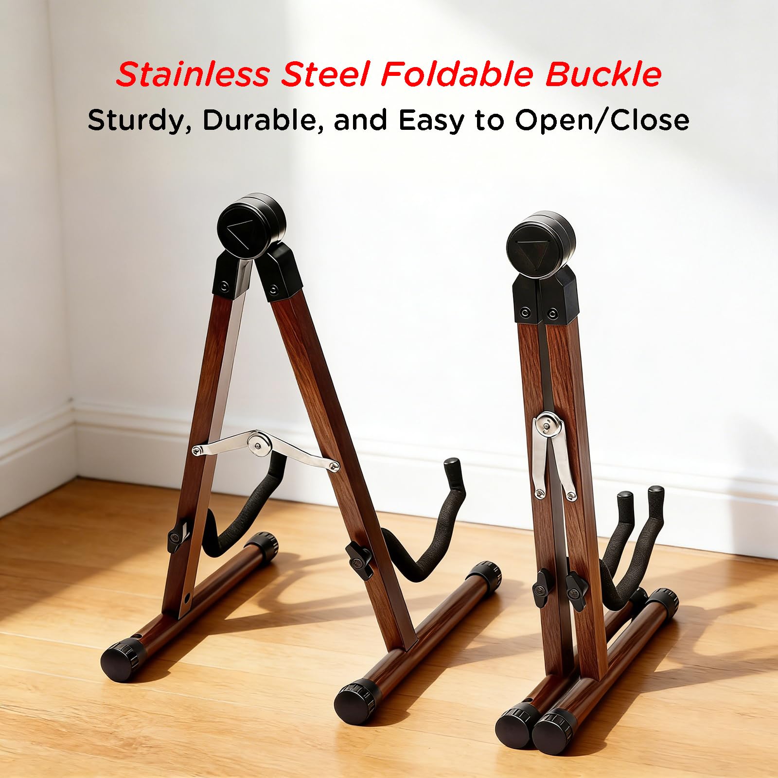 Cello Stand with Bow Holder, Wooden Stand for 1/2, 3/4, 7/8, 4/4 Full-Size, A-Frame Floor Cello Stand with Padded Foam and Non Slip Pad, Cello Display Stand (Black Walnut)