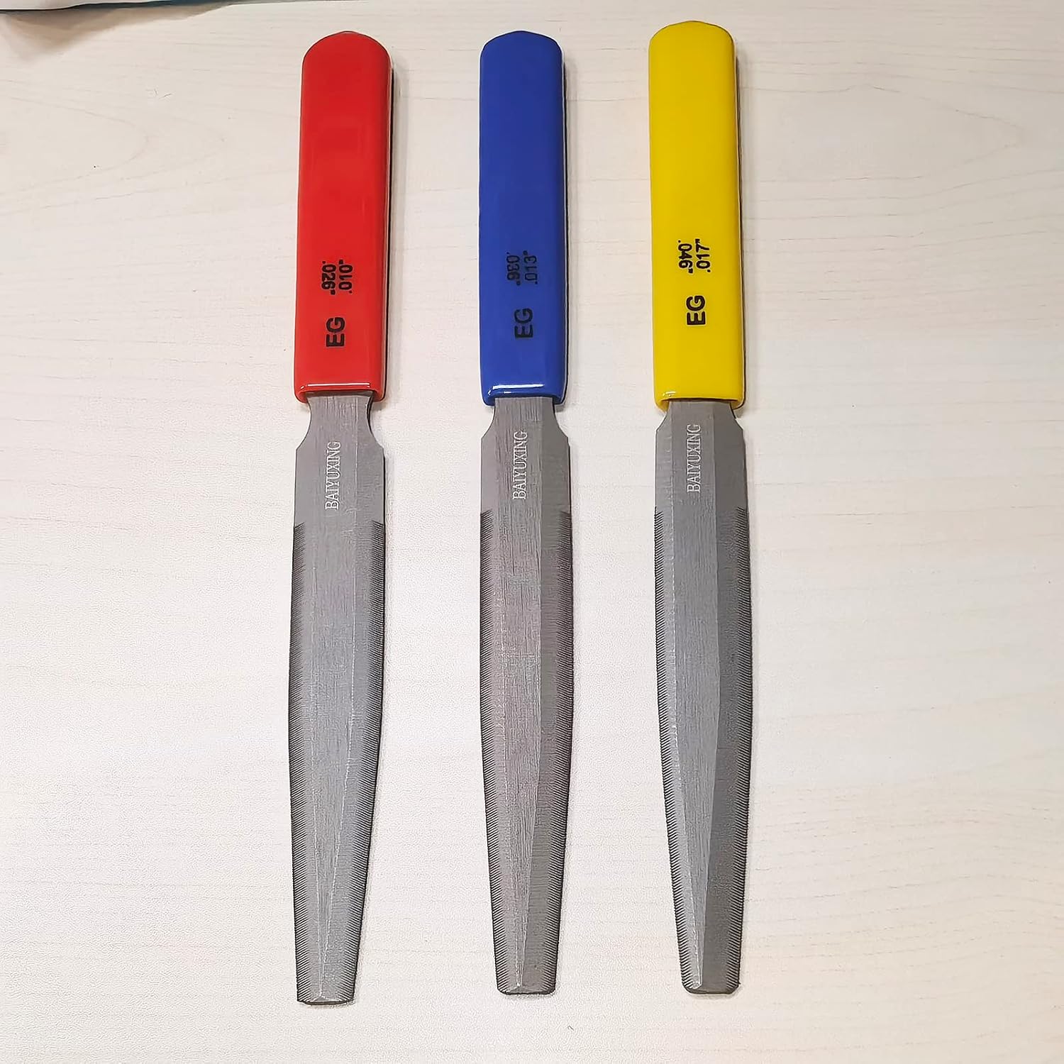 BAIYUXING,Electric Guitar files 3pcs,Acoustic Guitar file 3pcs,Bass Guitar flies 3pcs,Tapered Nut Files Double Edge Nut Slotting Files,Fret Crowning Files, Luthier tools(Electric Guitar files)