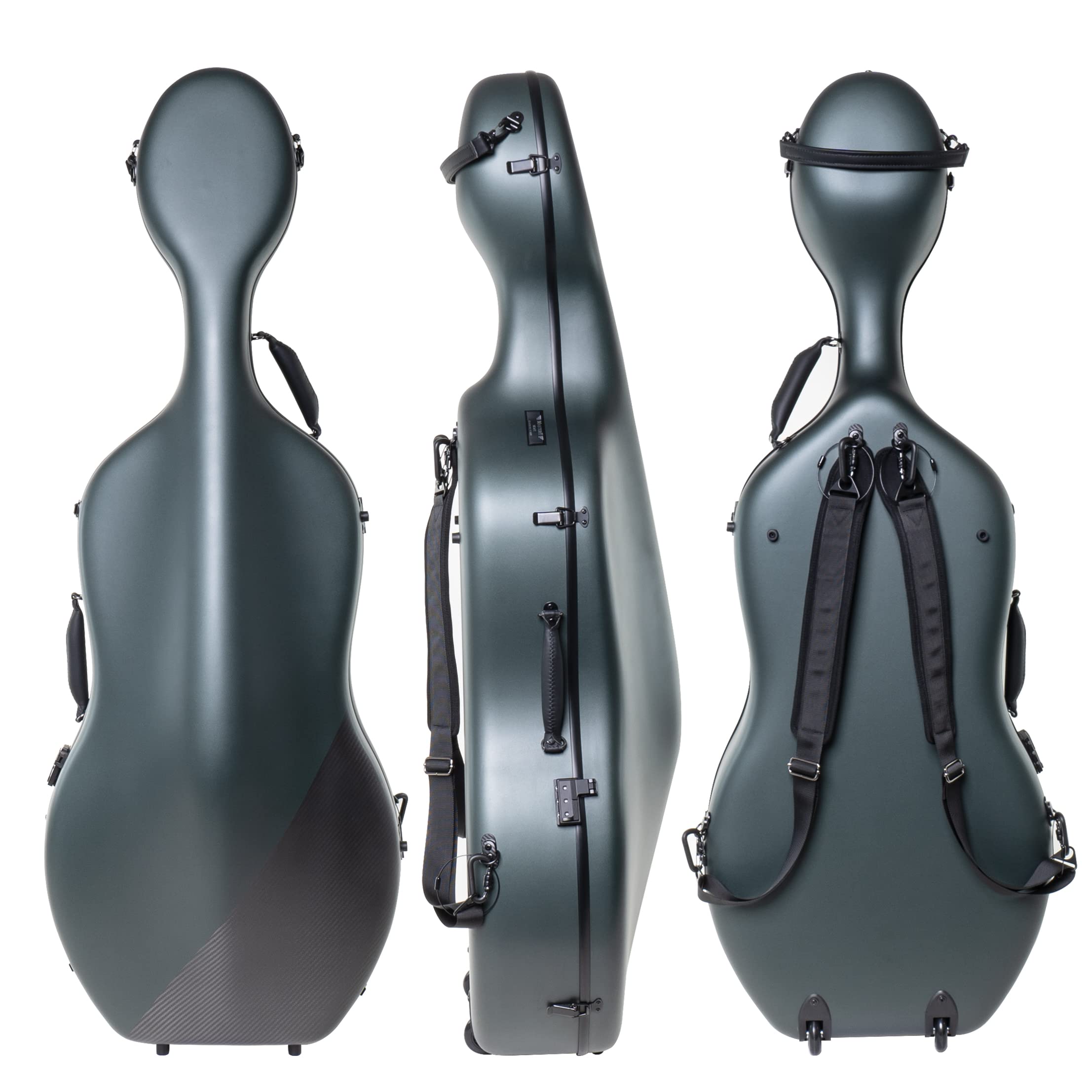 MI&VI CC-9001 Pure 100% Carbon Fiber Cello Case (Full Size) 4/4 with Wheels | Carry Straps | 8lb Lightweight | Tough Shell (3K Blue)