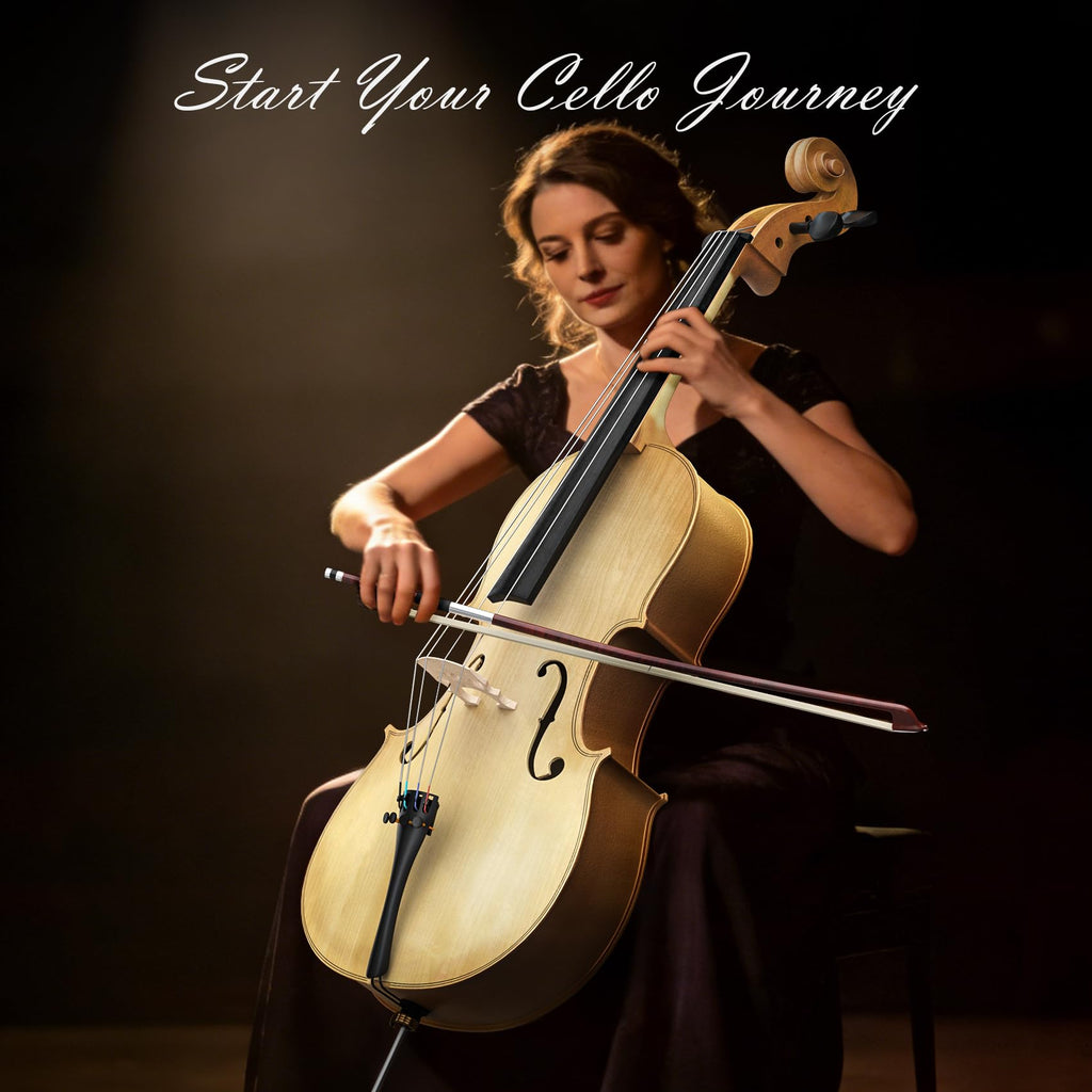 Full Size Cello Kit, Acoustic Cello Instrument for Adults,Beginners,Students,Complete Cello 4/4 Set with Portable Bag, Bow, Rosin (Black)