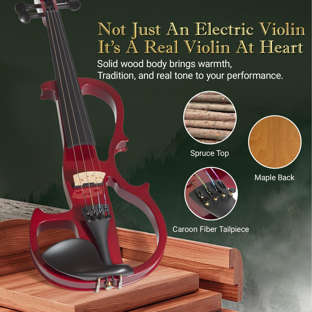 Cobalt Blue Silent Electric Violin 4/4 Full Size, Acoustic-Electric Violin for Beginners & Students, Quiet Practice with Headphones, High-Fidelity Pickup, Complete Starter Kit