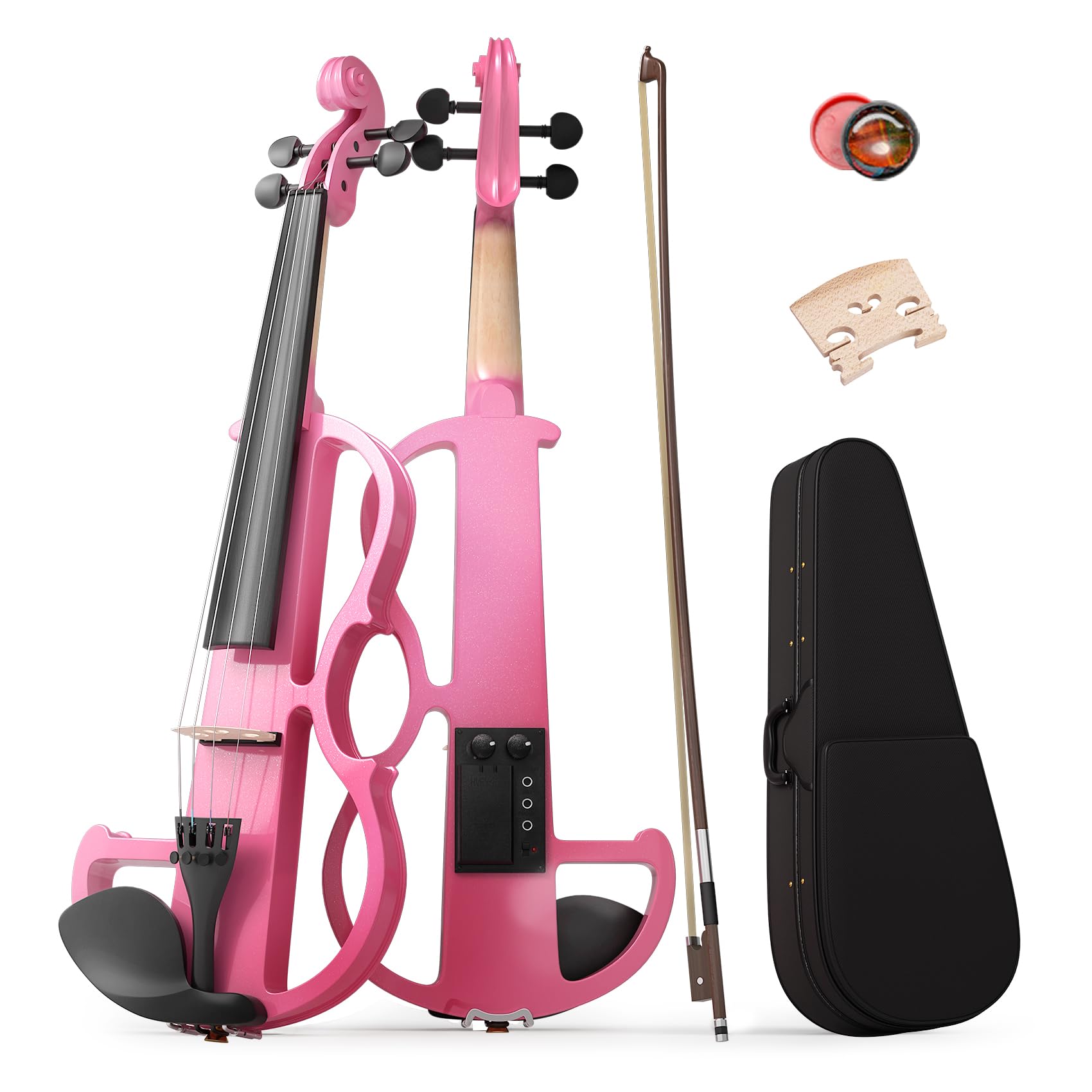 Electric Violin 4/4 Kit, Electric Violin 4/4 Full Size for Adults, Students, Beginner Violins, Full Size Violins Set with Case, Bow, Rosin and Headphones, Black