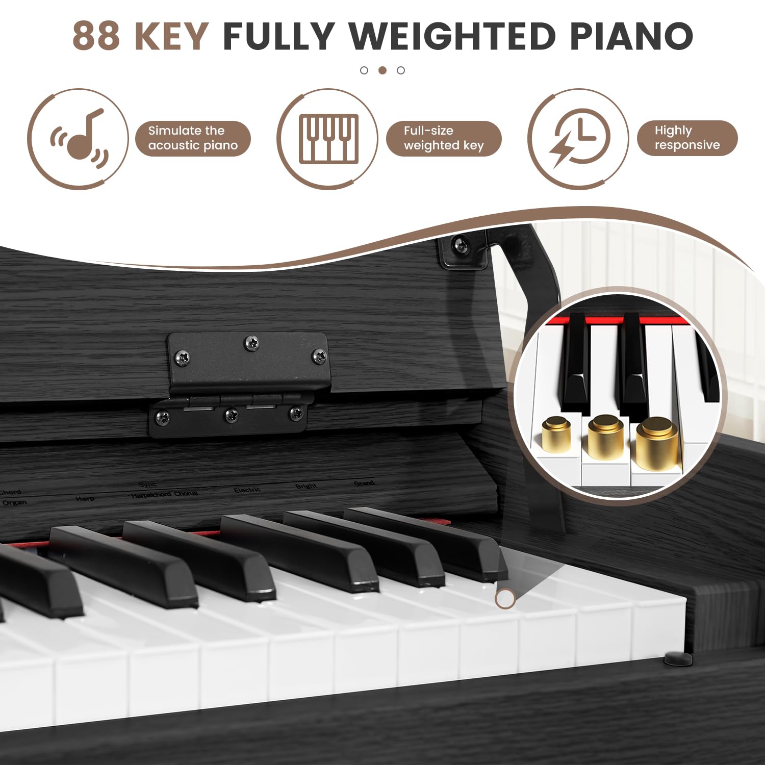 88 Key Digital Piano Keyboard for Beginners, Fully Weighted Wooden Electric Piano with Triple Pedal, Headphone, Supports MIDI Connecting, French Dream Sound Source (Brown)