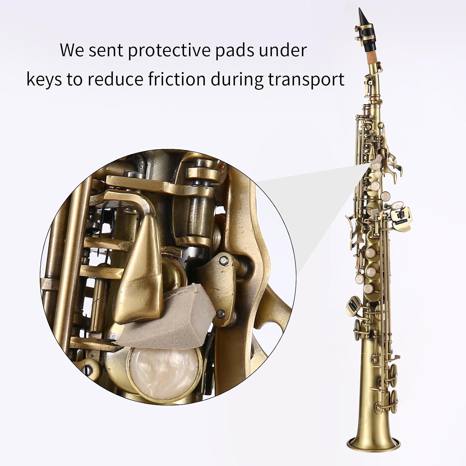 Straight Bb Soprano Saxophone Nickel Plated Sax straight saxophone Professional Brass Woodwind Instrument Carve Pattern with Carrying Case Mouthpiece Reed Cleaning
