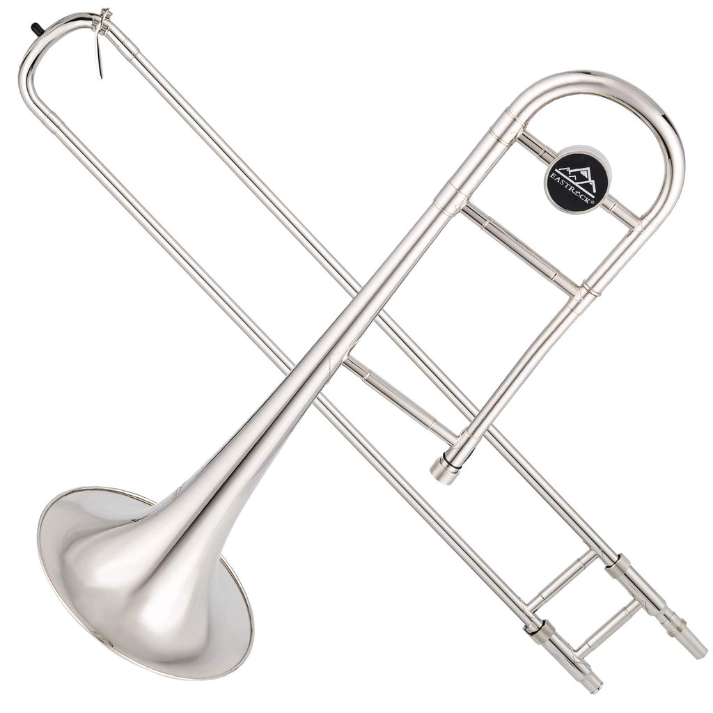 EASTROCK Bb Tenor Slide Trombone, B Flat Brass Plated Trombone Instrument for Beginners Students with Hard Case, with Mouthpiece, White Gloves (12.5mm/200 mm), Golden