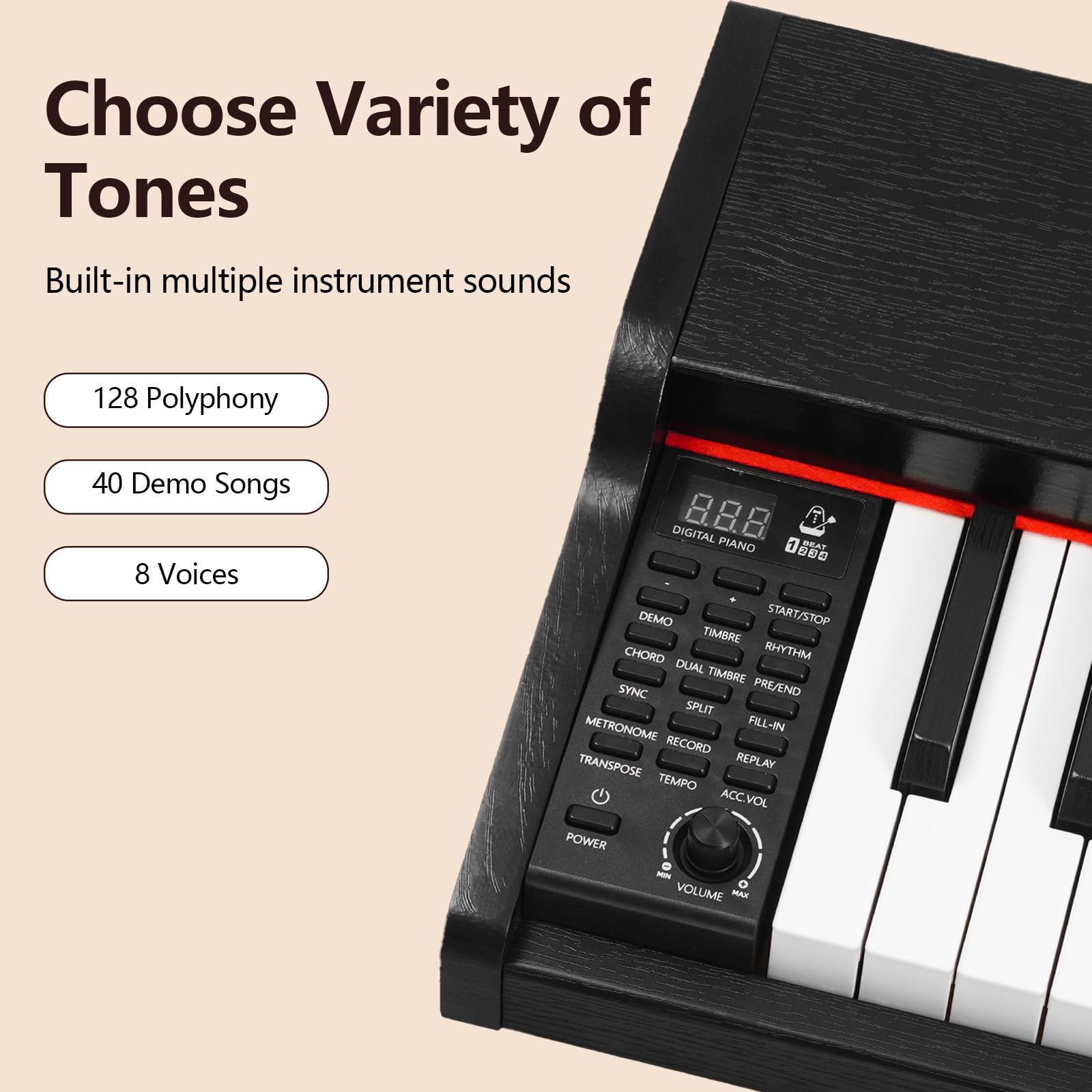 88 Key Digital Piano for Home Studio, with Weighted Hammer Action Keys, Professional Triple Pedal, USB-MIDI Connectivity, Includes Power Adapter, Stand & Headphone Jack, Black