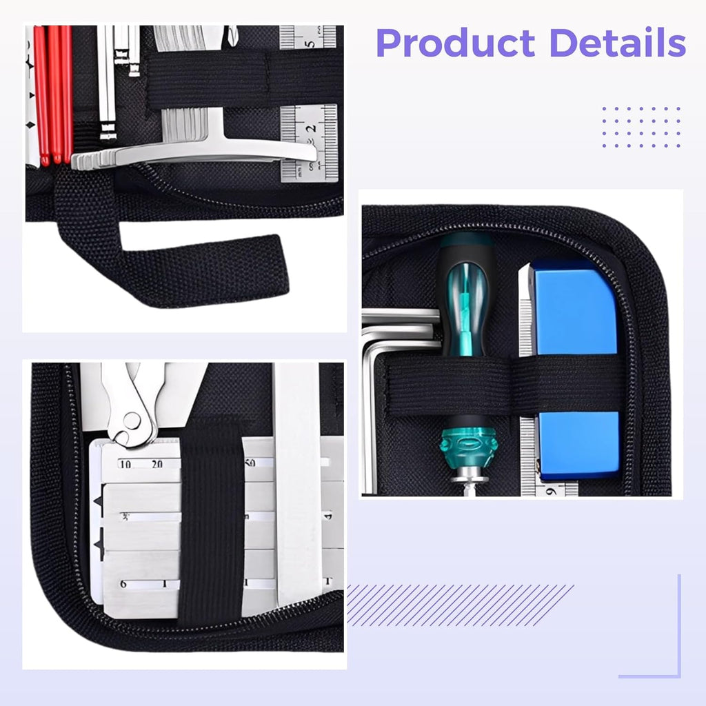 26 Pcs Guitar Tool Kit, Guitar Setup Tool Kit with Nut Files, String Action Gauge, Leveling Ruler, Understring Radius Gauges, Hex Wrench, Guitar Maintenance and Repair Kit