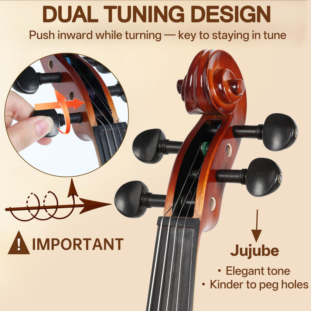 Kmise Teacher Approved 4/4 Full Size Violin Starter Kit for Adults Beginners Students, High Density Ebony Acoustic Violins, Fiddle Bundle with Case, Bow, Rosin, Strings, Shoulder Rest & Guide