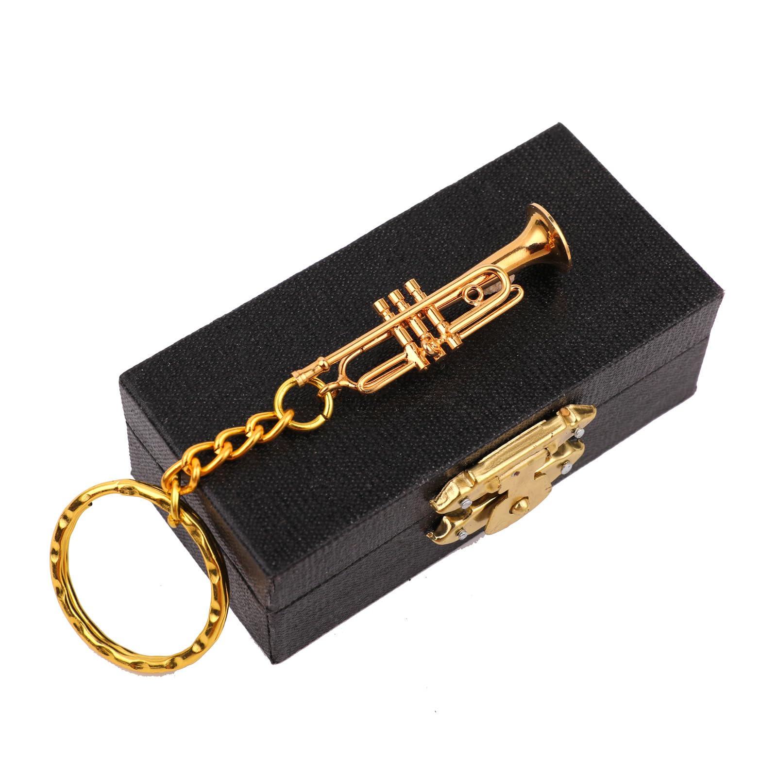 Miniature Musical Instrument Keychain with Case Brass Mini Collectible Figurines Replica Key Ring Birthday Gifts