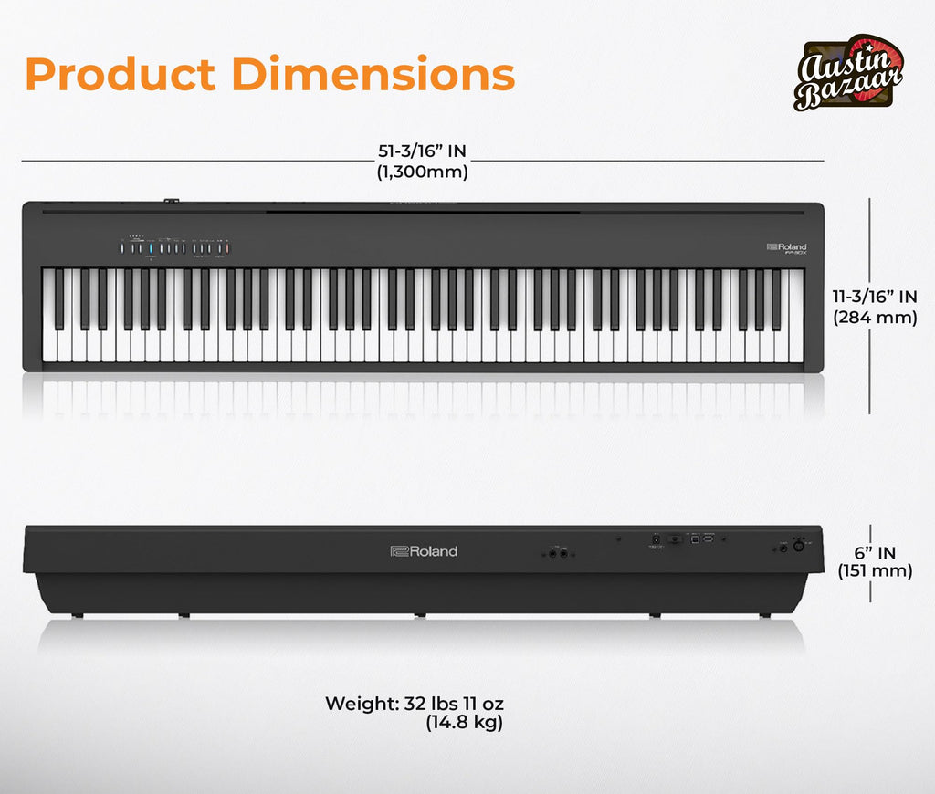 Roland FP-30X 88-Key Digital Piano - Black Bundle with Adjustable Stand, Bench, Sustain Pedal, Online Piano Lessons, Instructional DVD, and Austin Bazaar Polishing Cloth