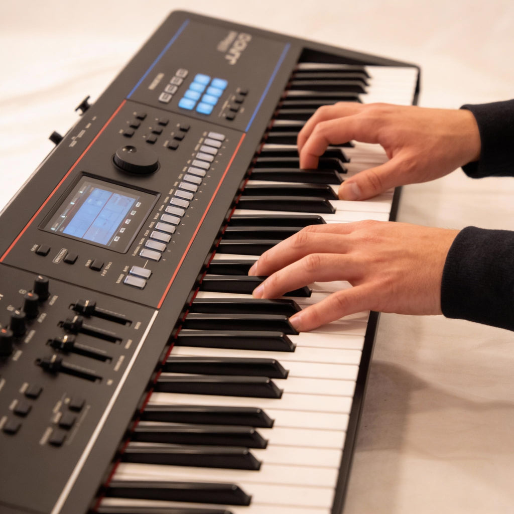 Roland JUNO-D8 Synthesizer Bundle with Adjustable Stand, Bench, Sustain Pedal, Cover, Austin Bazaar Instructional Video, and Polishing Cloth