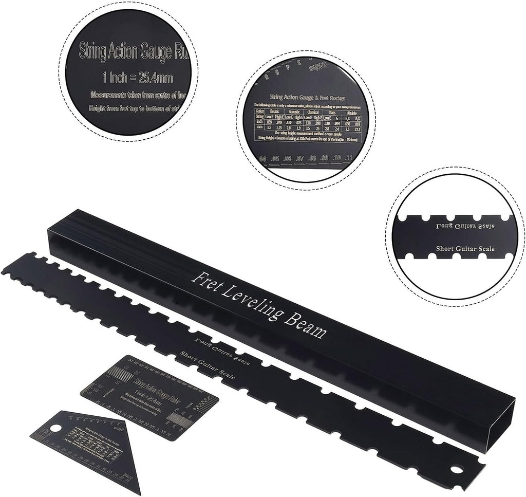 4 Pieces Luthier Tools Guitar Neck Notched Straight Edge String Action Gauge Ruler Fret Rocker for Guitar and Bass Setup Tool Set Stainless Steel