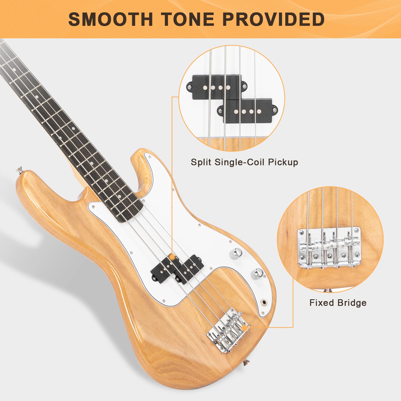 GLARRY Full Size Electric Bass Guitar Beginner Kit 4 String Exquisite Basswood Bass with 20W AMP, Cable, Strap, Bag and Accessories (Black, 39"Right Handed)