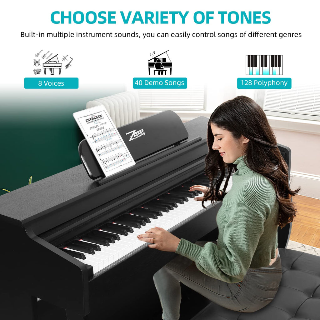 Digital Piano, 88 Key Weighted Keyboard Piano, Full-size Electric Piano Keyboard with Sheet Music Stand, Triple Pedal, Power Adapter, Supports USB-MIDI Connecting (White)