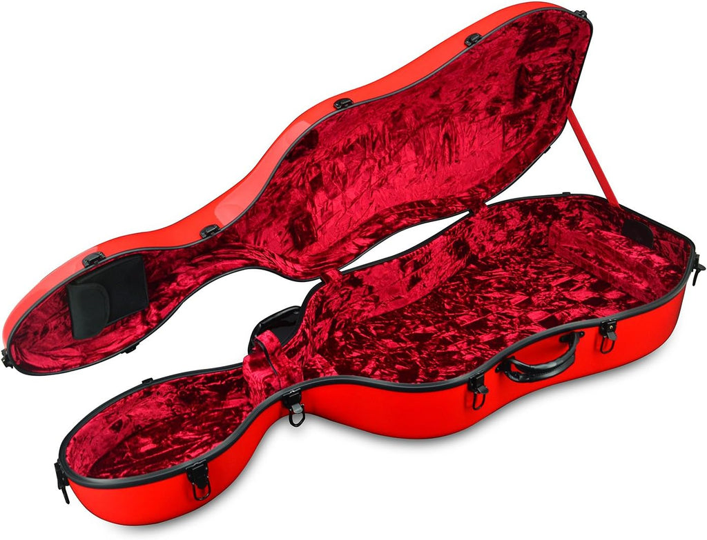 Crossrock Cello Case 4/4 Size, Fiberglass Hard Case with Backpack Straps and Wheels (red)