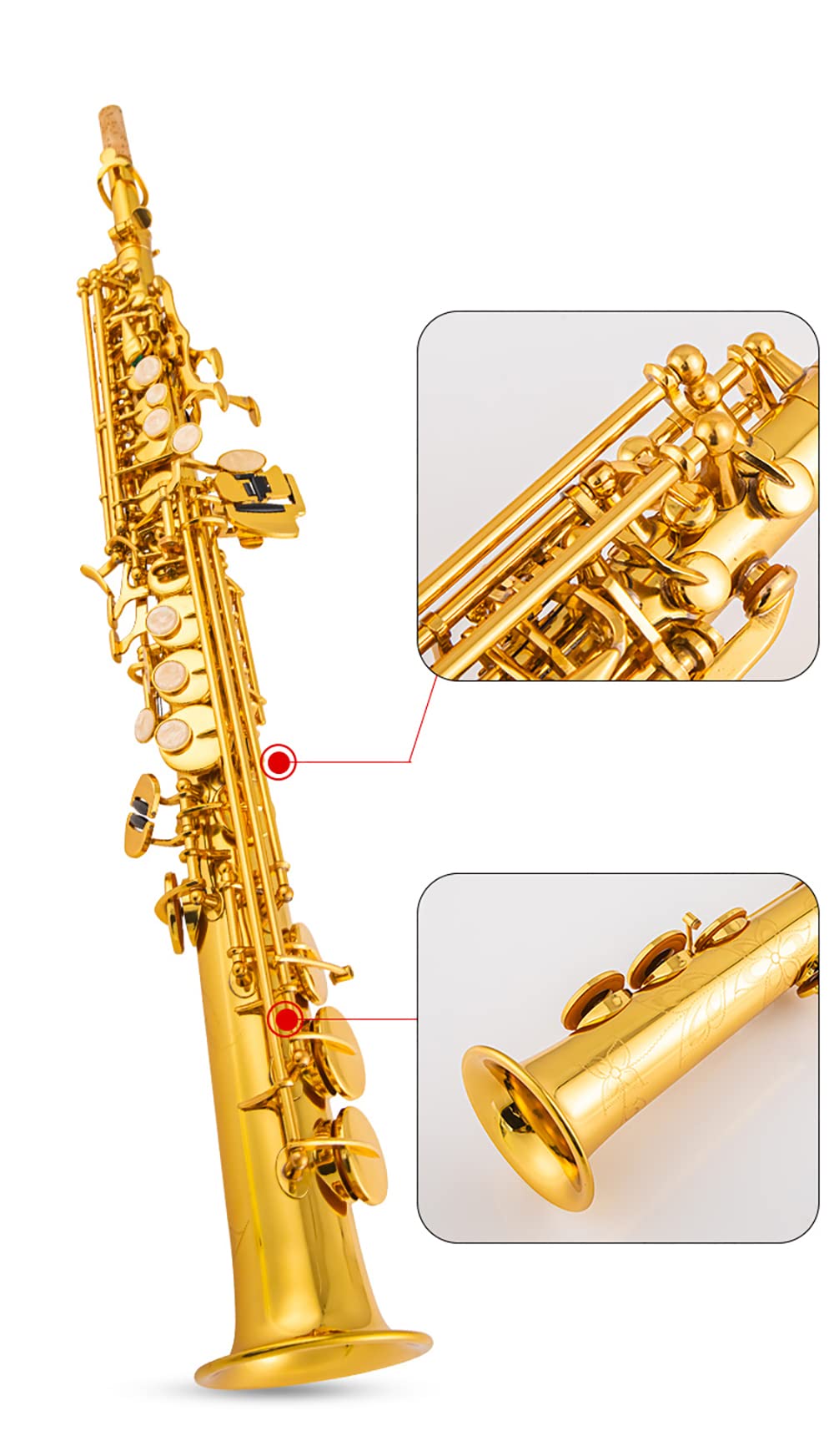 Soprano Saxophone SAX Bb Brass Lacquered Gold Body and Keys Woodwind instruments (gold)