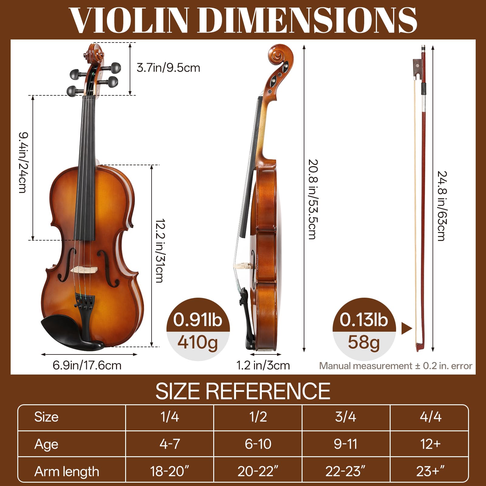 Kmise Violin 4/4 Full Set, Fingerboard Fret Markings Violins, Matte Acoustic Fiddle for Adults, Beginners, Students with Violin Case, Rosin, Strings, Bow, Shoulder Rest, Beginner's Guide (Matte, 4/4)
