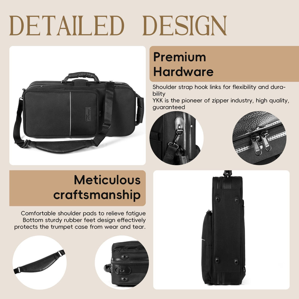 BGR Rectangular Trumpet Case, Built-in Backpack Straps Gig Bag | Durable trumpet case with reinforced protection, accessory storage and comfortable carrying for performances and travel.