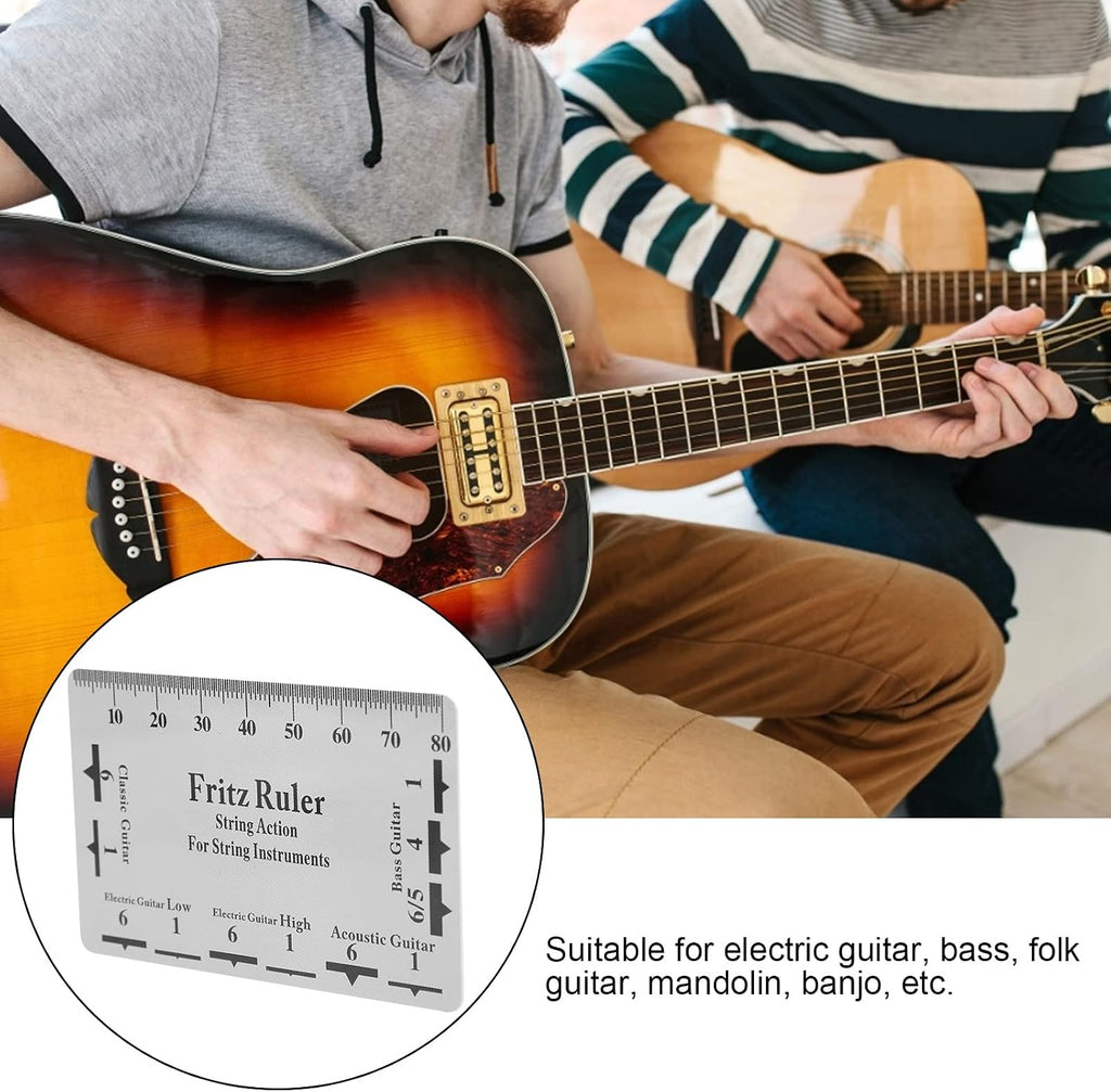 String Action Gauge Ruler, 3.3 x 2.1in Guitar String Height Gauge Guitar String Setup Tool for Electric Guitar Bass Acoustic Guitar Mandolin Banjo