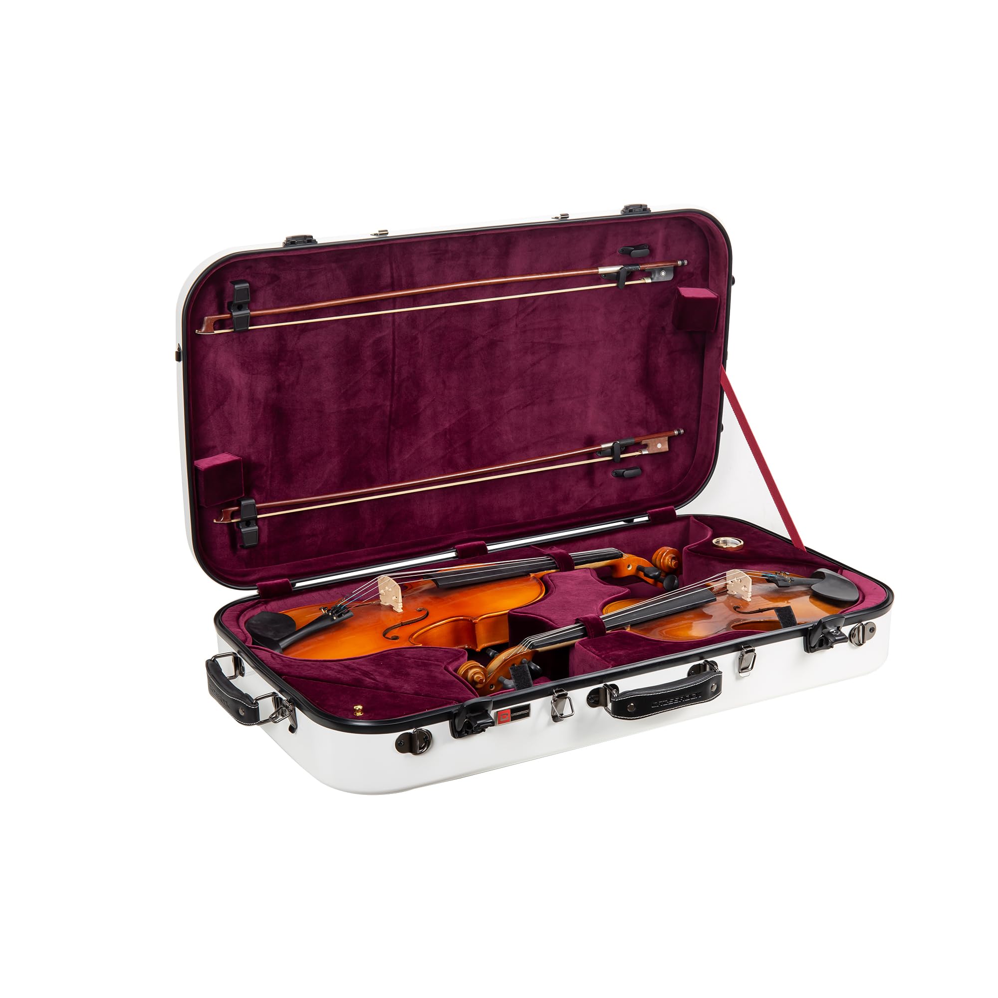 Crossrock Fiberglass Double Case for Mandolin & 4/4 Violin – Fits A & F-Style | Black Gloss Finish, TSA Lock, Backpack Straps, Accessory Storage – Pro Tour Series