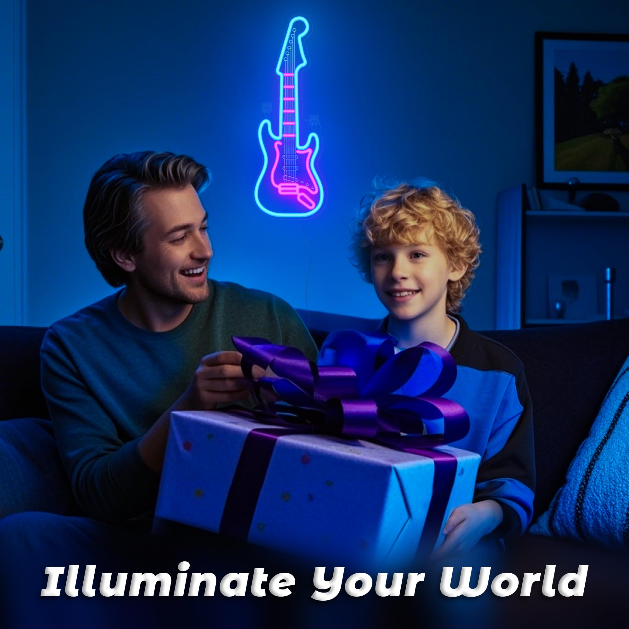 CoolGift Mart Acoustic Guitar Neon Light, Dimmable LED Guitar Neon Wall Sign USB Powered, Decorations for Bedroom Living Room Man Cave Music Studio, Gift for Guitar Players Guitarists Music Lovers