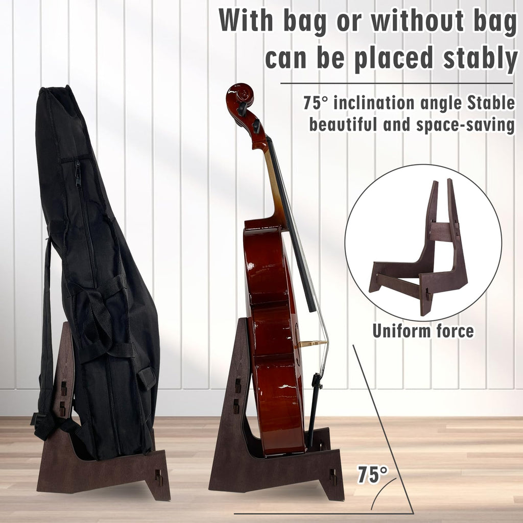 Wooden Cello Stand with Bow Holder for 1/8 - 4/4 Cellos | Detachable & Portable Full-Size Cello Stand | Universal Instrument Stand for Guitars/Bass