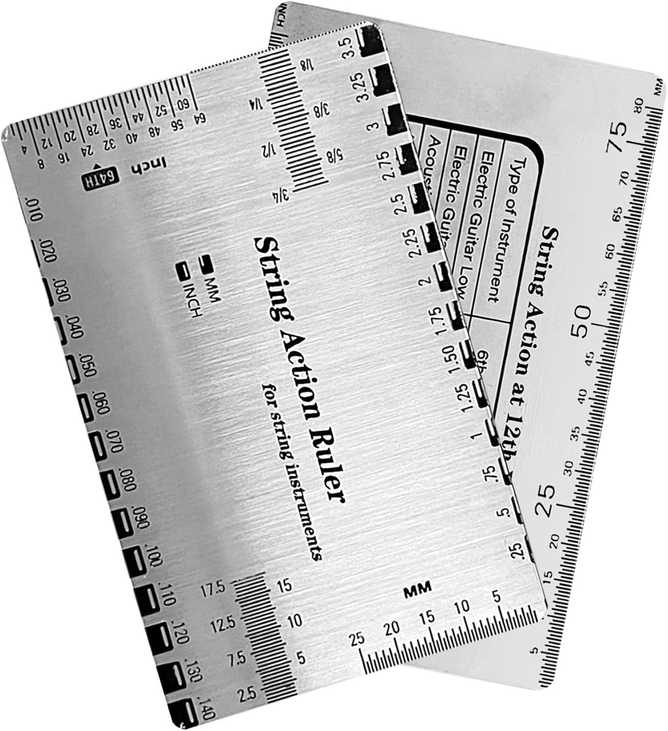 Guitar String Height Gauge Ruler, String Action Gauge Ruler, Setup Tools for Electric and Acoustic Guitar, Includes Fret Rocker Gauge for Guitar Bass Repair, Luthier Repair Tool