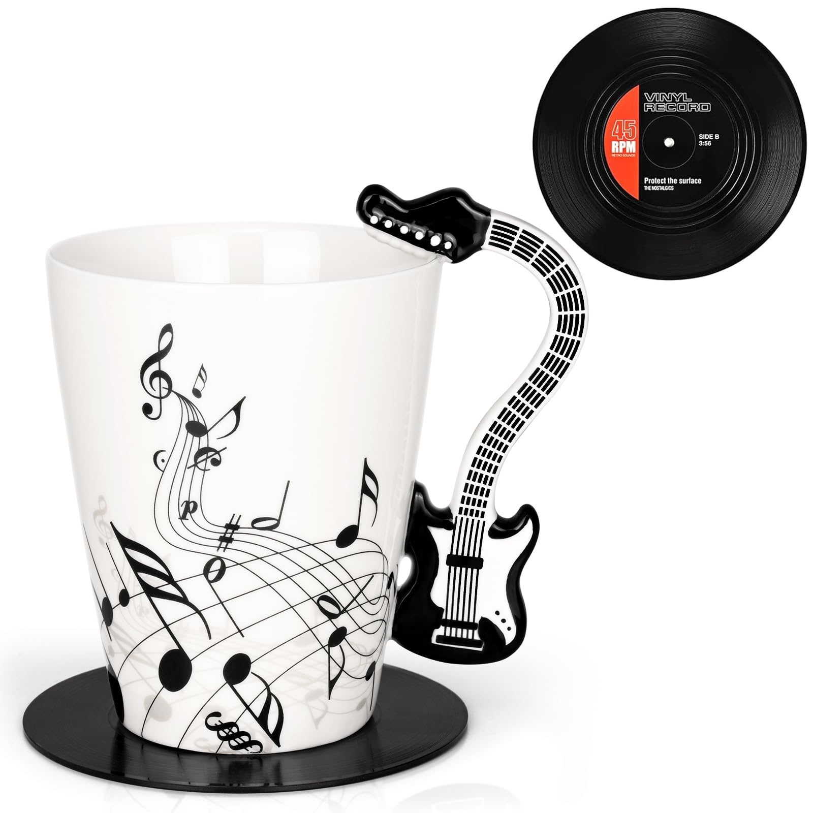 Maustic Novelty Violin Mug - 13 Oz Ceramic with Vinyl Record Coaster, Perfect for Music Lovers, Musicians, and Violinists - Ideal for Christmas or Birthday Gifts