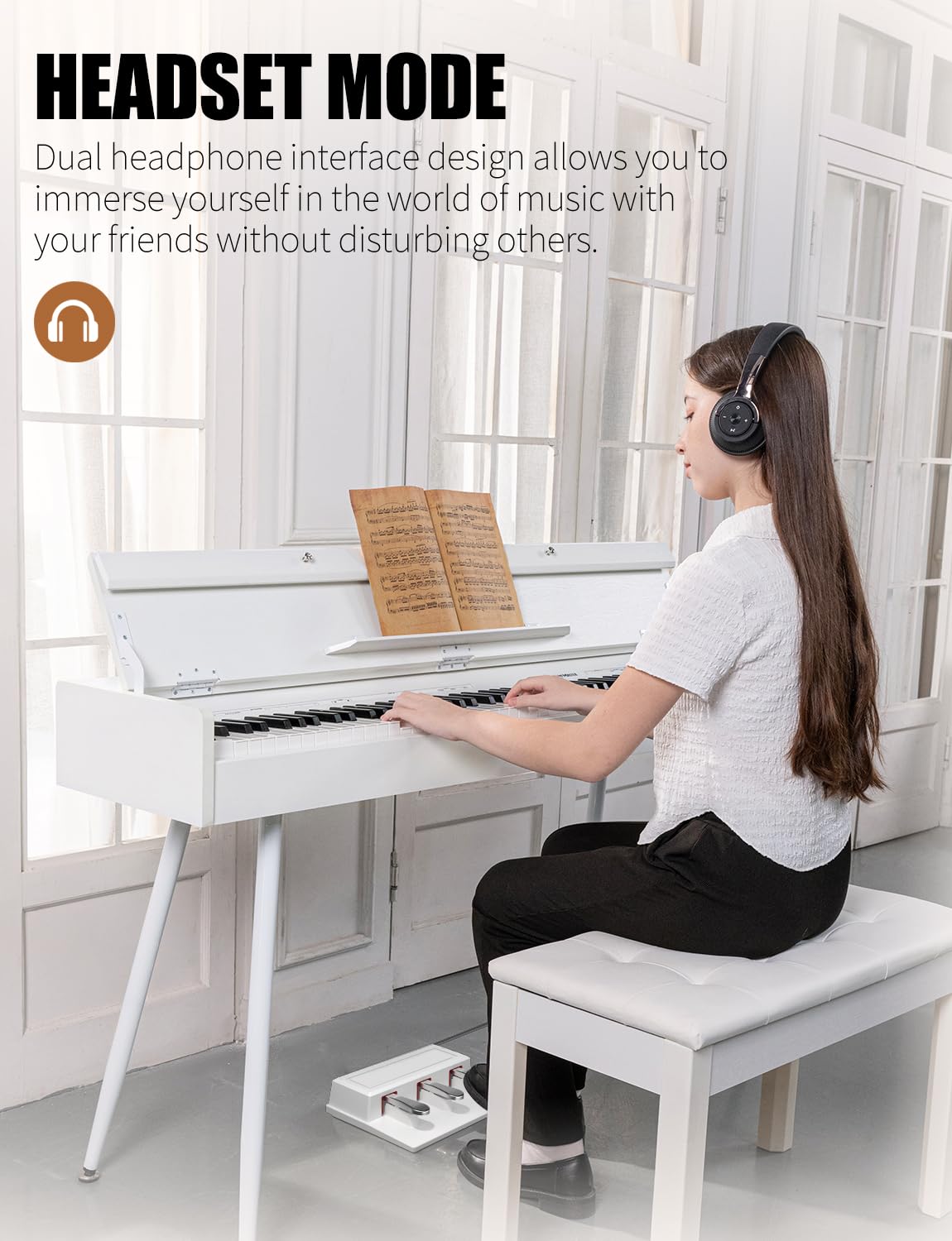 UISCOM 88 Key Weighted Digital Piano - Wooden Desk Electric Piano Transforms Between Desk and Vanity - Progressive Hammer-Action Keyboard, Perfect for Beginners with MIDI Functionality