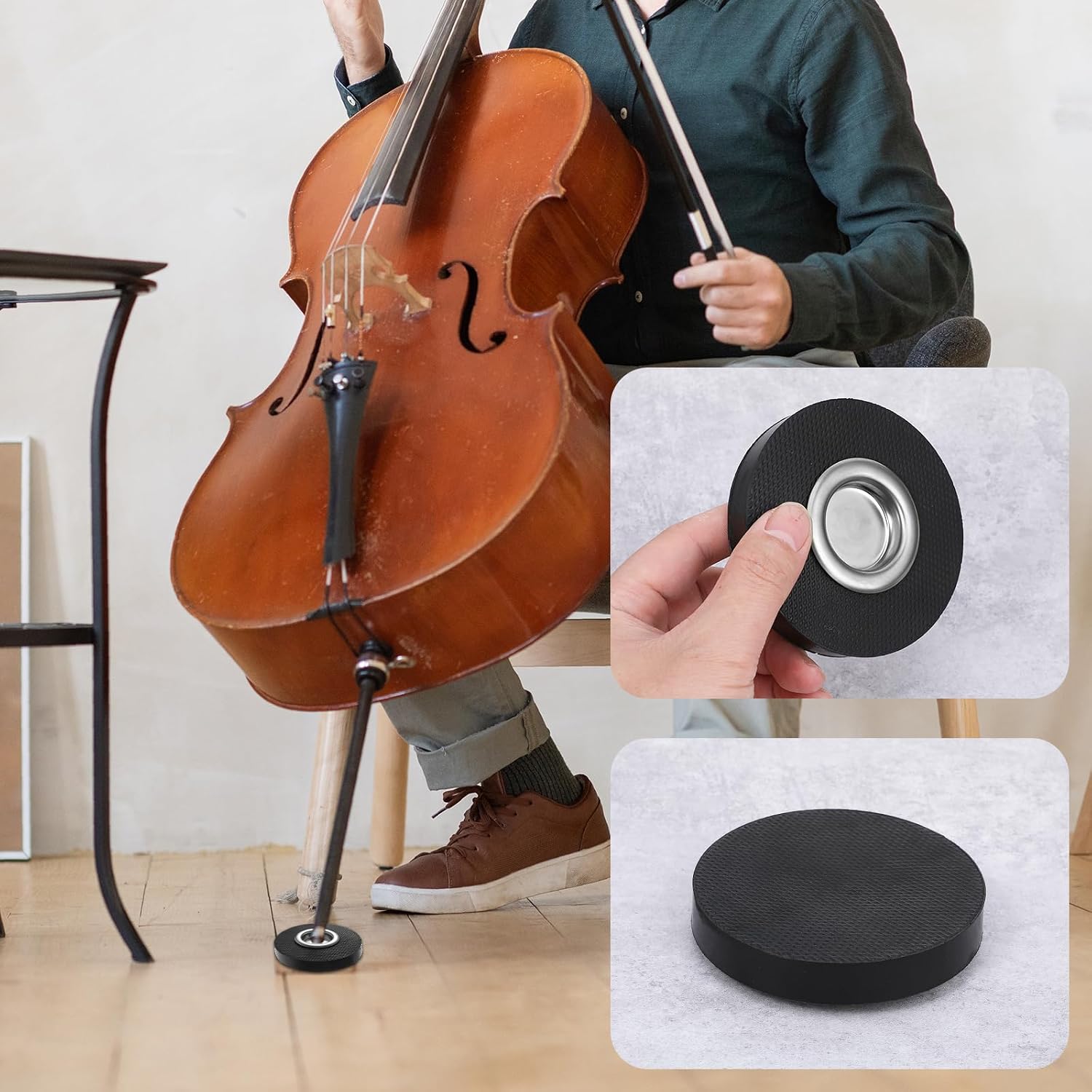 in Anchor Stopper The Original Slipstop Endpin Rest Rock Stop Black Cello Anti-slip Mat Cello Stopper Cellos Holder with Reinforced Brass Base for Practice Performance