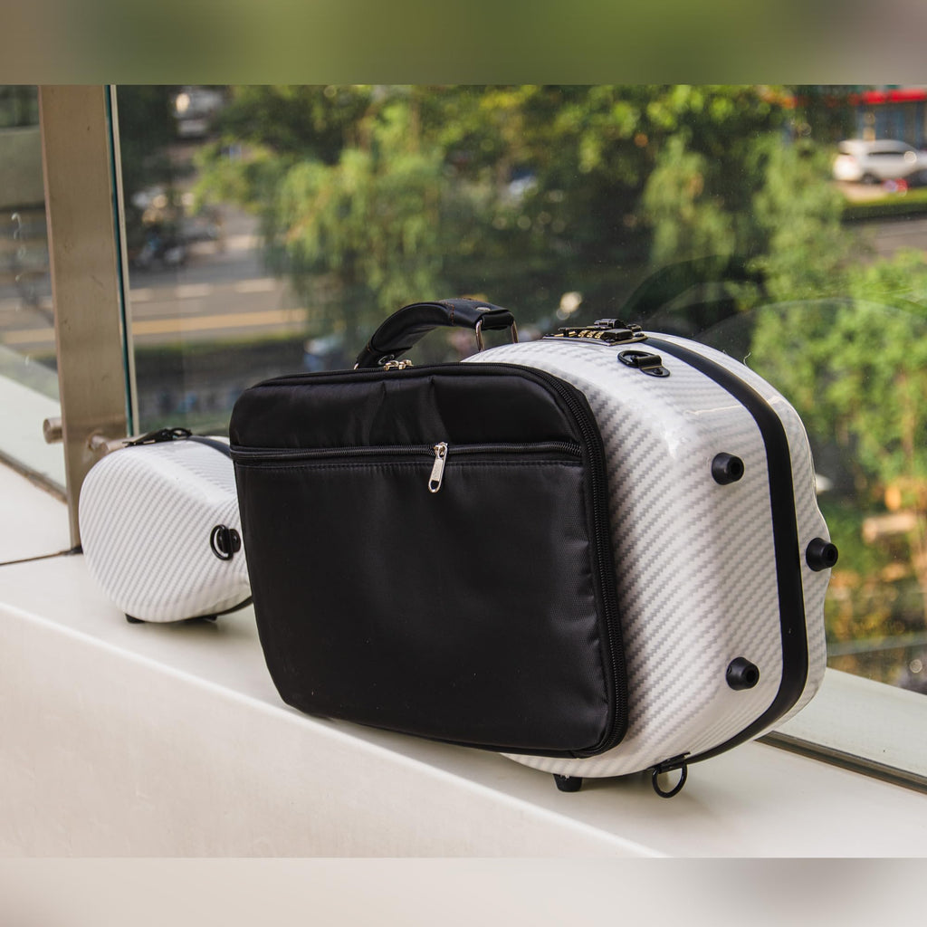 Christina violin case 4/4 Full Size Violin case High-Strength Carbon Fiber Pear-Shaped Violin Music Bag With Combination Lock and Extra Bag Gray Violin Hard Case (VB-Random type-SilveryGray spot)