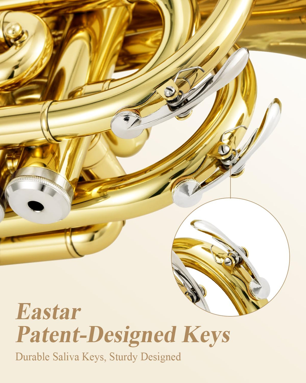 Eastar Pocket Trumpet B Flat Brass Bb Pocket Trumpet with Mouthpiece 7C, Cleaning Cloth, Hard Case, Gloves, Full Kit, Gold Lacquer, ETR-330
