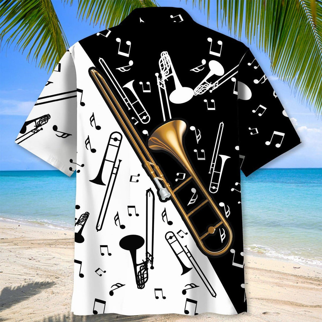 Trombone Hawaiian Shirt, Mens Trombone Short Sleeve Shirt, Music Band Gifts