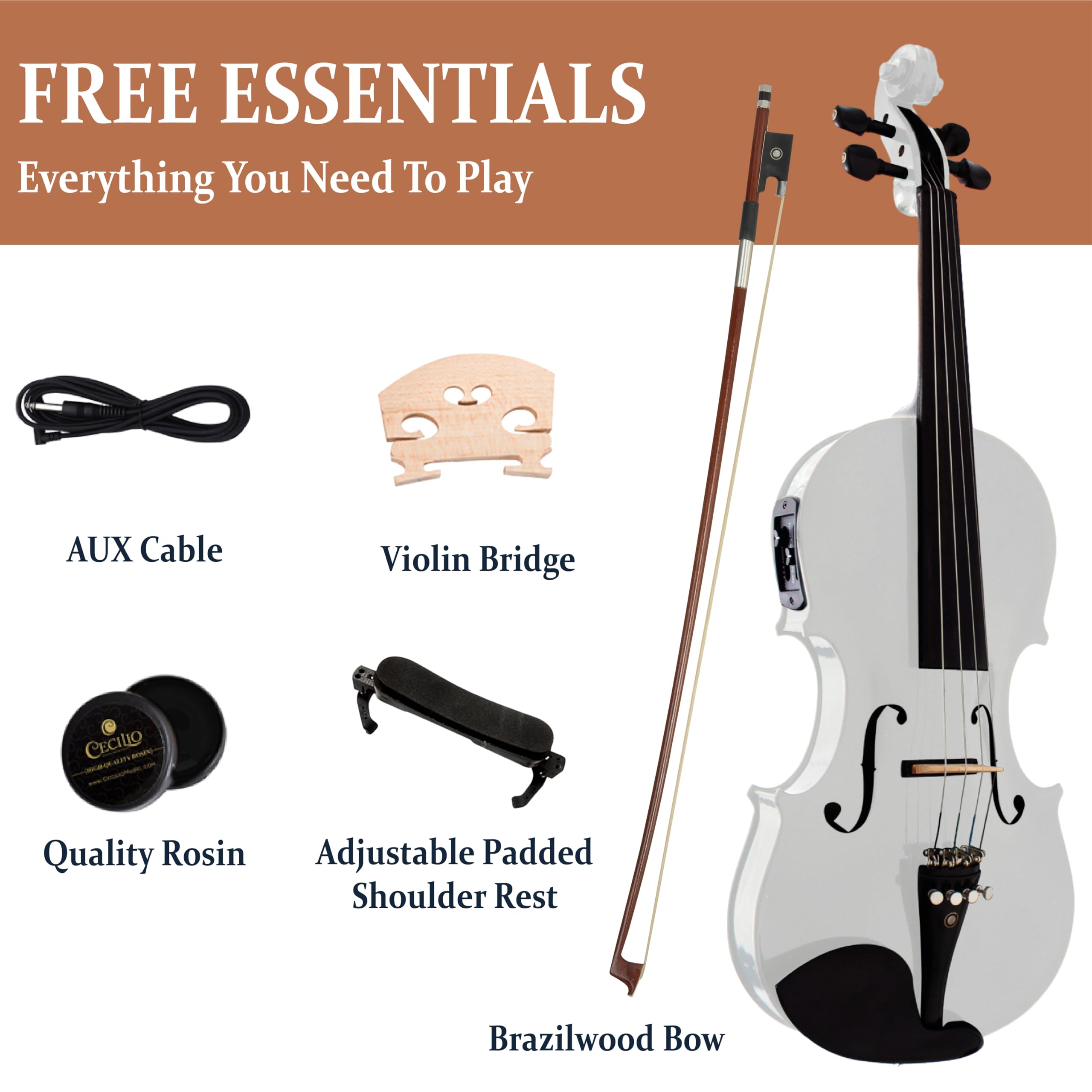 Cecilio 4/4 Full Size Acoustic & Electric Violin for Beginners & Professionals, Hand-Carved Solid Spruce Top, Ebony Fine Tuners, Full Set with Case, Bow, Rosin & AUX Cable (Metallic Black)