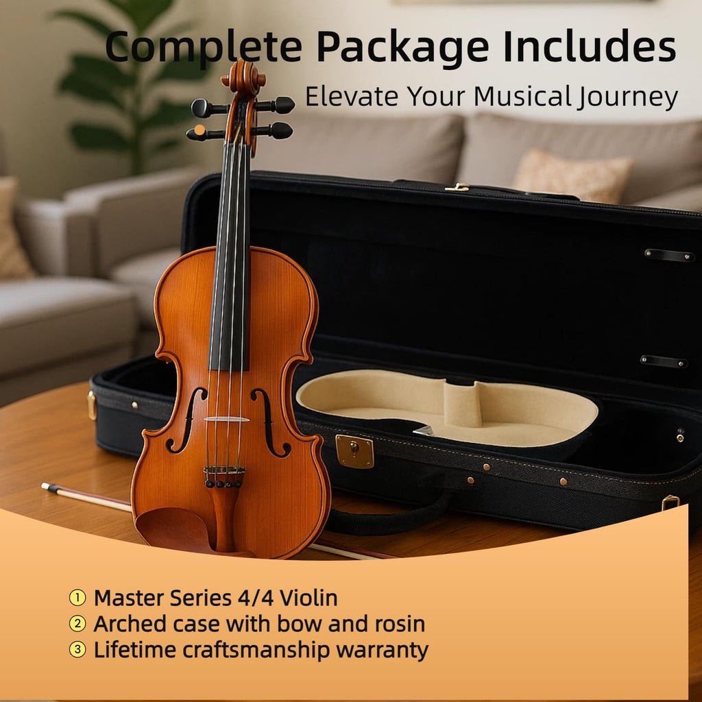 Master 4/4 Full-Size Violin | Hand-Varnished with 20+ Year Aged Italian Spruce & Bosnian Maple | Professional Orchestra Instrument for Professional soloists and session players (VIO1328)