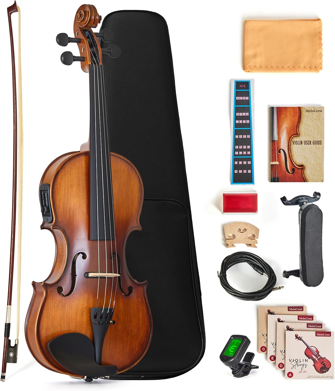 4/4 Acoustic Electric Violin for Amplifier Use - Natural Tone, Solid Spruce Top & Maple Back, Carbon Fiber Tailpiece, Ebony Fittings, Starter Kit for Beginners