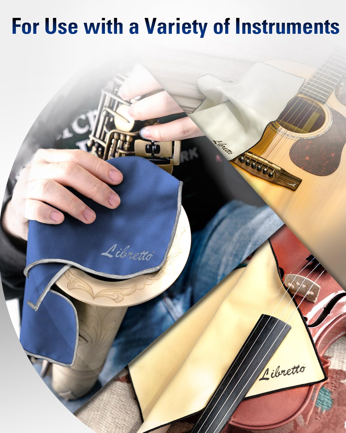 Libretto Microfiber Polish Cloth, 3 Useful Sizes in 1 Pack, Violin and Cello Cleaning & Polishing Products, Blue, Lint-Free, Super Soft, Gift, for Piano, Guitar, Ukulele, Trumpet, Saxophone, Laptop