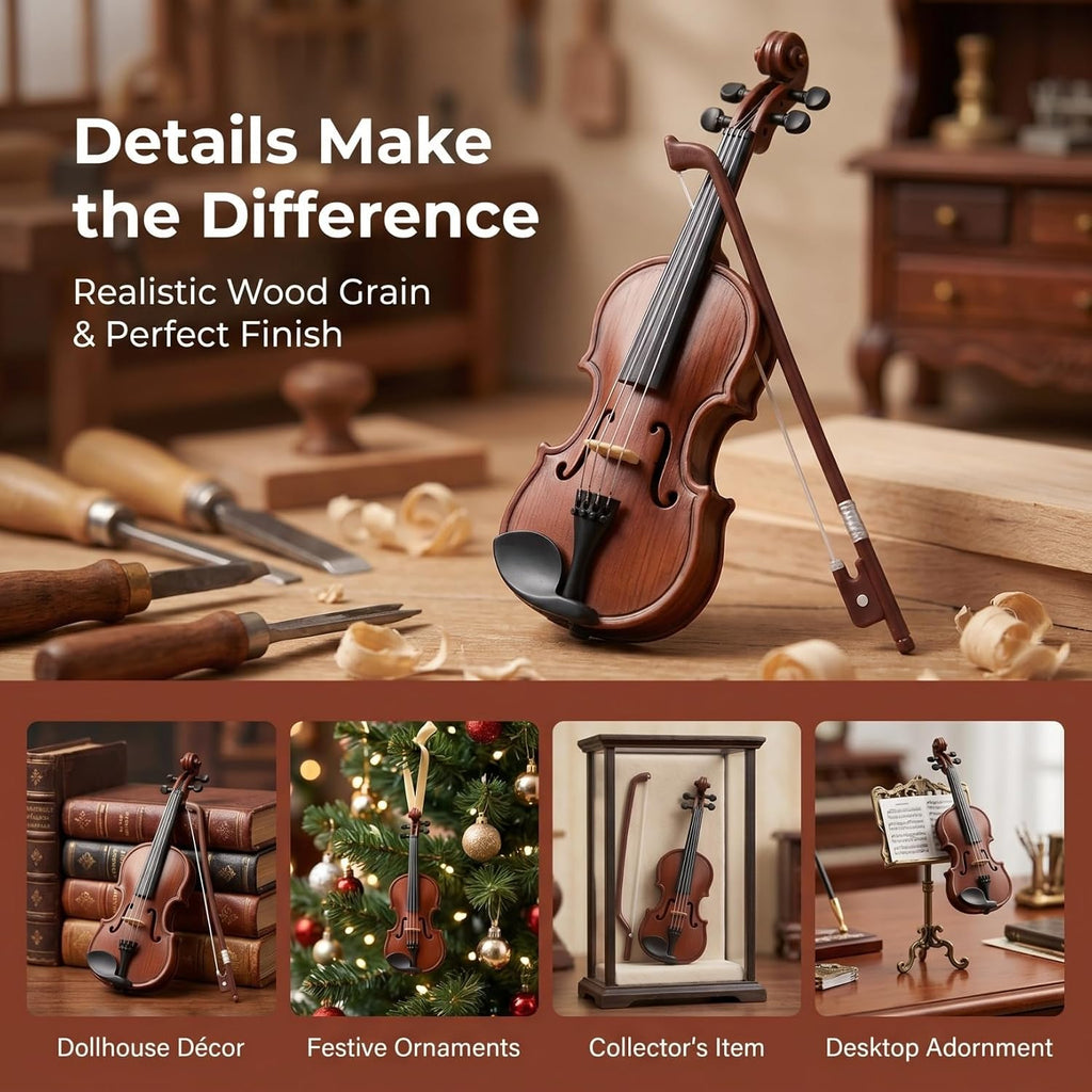DOITOOL 20 Sets Mini Violin Models, Plastic Tiny Violin Musical Instrument for Dollhouse Accessory and Holiday Party Adornments