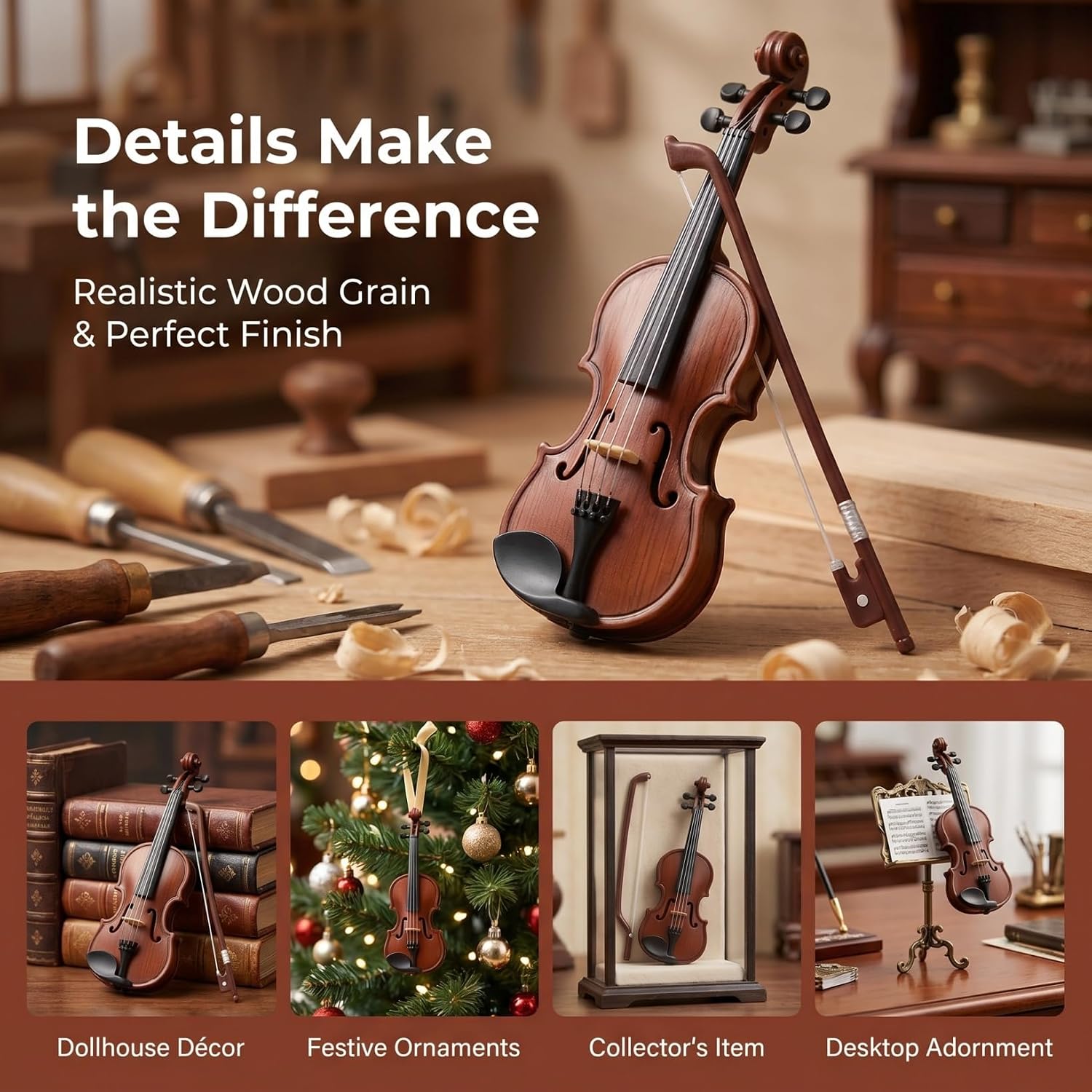 DOITOOL 20 Sets Mini Violin Models, Plastic Tiny Violin Musical Instrument for Dollhouse Accessory and Holiday Party Adornments