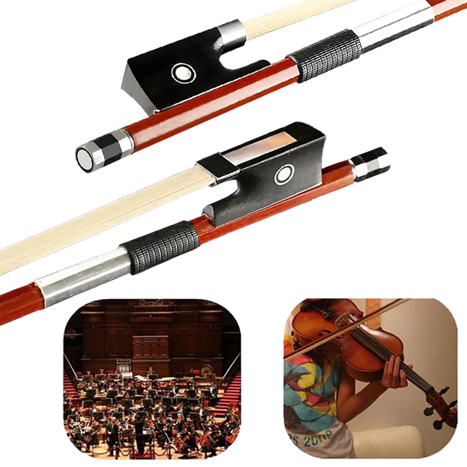 AMZZ Professional 1/2 Violin Bow – Brazilwood, Ebony Frog, White Horsehair, Handmade & Balanced for Students & Advanced Players