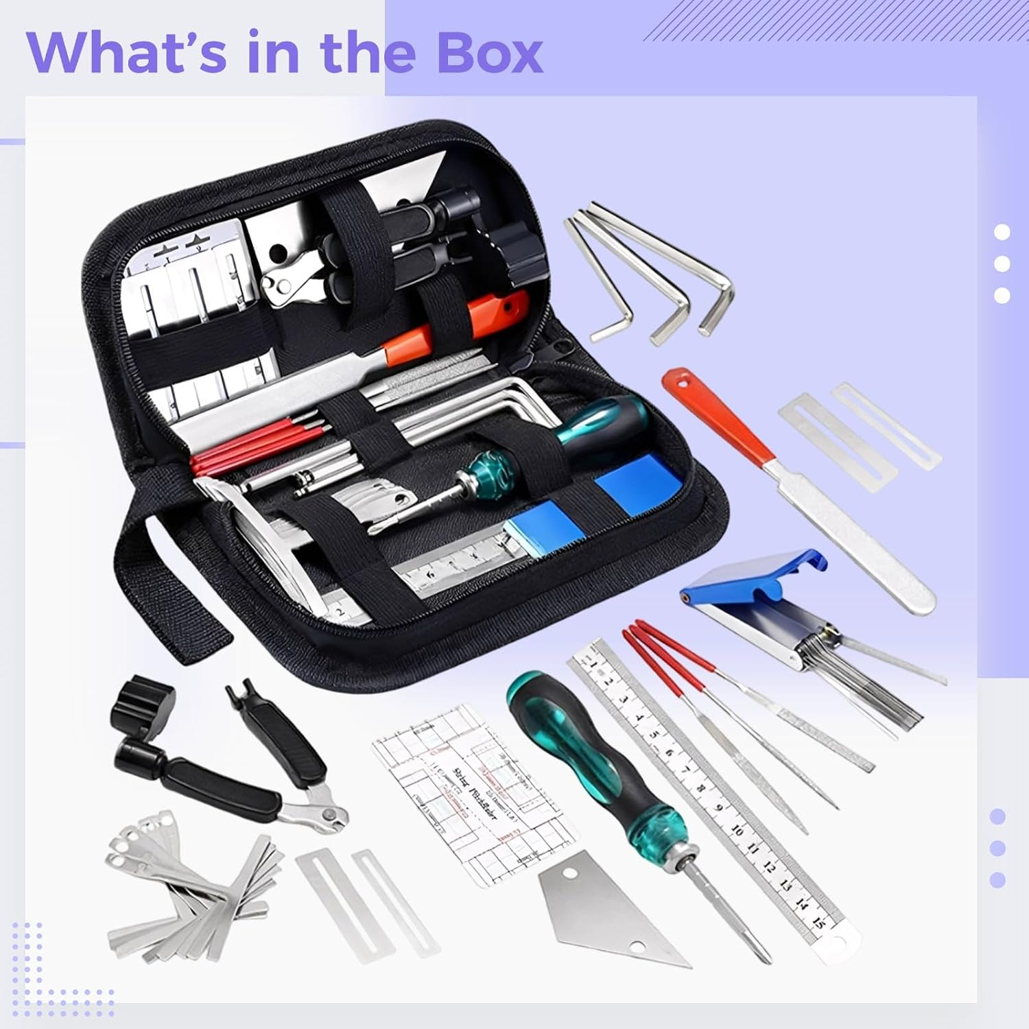 26 Pcs Guitar Tool Kit with Nut Files, String Action Gauge, Leveling Ruler, Understring Radius Gauges, Hex Wrench, Guitar Setup Tool Kit, Guitar Maintenance and Repair Kit
